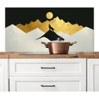 KitchenYeah Spatscherm keuken 120x60 cm - Kookplaat achterwand Wolf - Bergen - Maan - Zwart - Muurbeschermer - Spatwand fornuis - Hoogwaardig aluminium