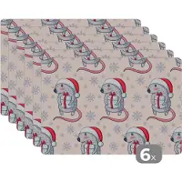 KitchenYeah Placemat - Placemats kunststof - Rat - Kerstcadeau - Kinderen - Kerst - Patronen - 45x30 cm - 6 stuks - Hittebestendig - Anti-Slip - Onderlegger - Afneembaar