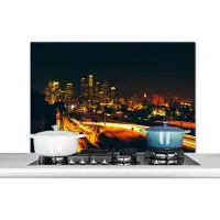 KitchenYeah Spatscherm keuken - Verlichting - Auto - Skyline - Los Angeles - Spatwand - Kookplaat achterwand - 100x65 cm - Aluminium