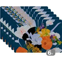 KitchenYeah Placemat - Placemats kunststof - Bloemen - Vaas - Schilderij - Planten - 45x30 cm - 6 stuks - Hittebestendig - Anti-Slip - Onderlegger - Afneembaar