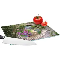 KitchenYeah Glazen Snijplank - 28x20 - Doorkijk - Bloemen - Hortensia - Zomer - Snijplanken Glas