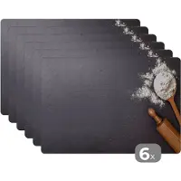 KitchenYeah Placemat - Placemats kunststof - Deegroller - Bakken - Keukengerei - Pollepel - 45x30 cm - 6 stuks - Hittebestendig - Anti-Slip - Onderlegger - Afneembaar