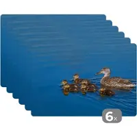 KitchenYeah Placemat - Placemats kunststof - Eend - Water - Vogel - Bruin - 45x30 cm - 6 stuks - Hittebestendig - Anti-Slip - Onderlegger - Afneembaar