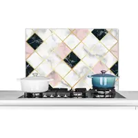 KitchenYeah Spatscherm keuken 80x55 cm - Kookplaat achterwand Marmer - Geometrische vormen - Patronen - Luxe - Muurbeschermer - Spatwand fornuis - Hoogwaardig aluminium