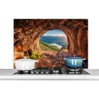 KitchenYeah Spatscherm keuken - Spatwand - Uitzicht - Bergen - Landschap - Keuken - Keuken decoratie - 100x65 cm - Spatscherm - Muurbeschermer
