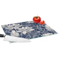 KitchenYeah Glazen Snijplank - 39x28 - Lotus - Blauw - Patronen - Snijplanken Glas