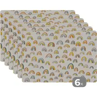 KitchenYeah Placemat - Placemats kunststof - Regenboog - Pastel - Kinderen - 45x30 cm - 6 stuks - Hittebestendig - Anti-Slip - Onderlegger - Afneembaar