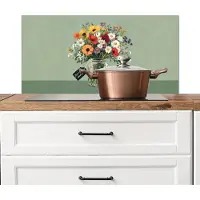 KitchenYeah Spatscherm keuken 90x45 cm - Kookplaat achterwand Bloemen - Vaas - Kaartje - Muurbeschermer - Spatwand fornuis - Hoogwaardig aluminium