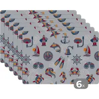 KitchenYeah Placemat - Placemats kunststof - Zee - Dieren - Patronen - Kinderen - Marine - 45x30 cm - 6 stuks - Hittebestendig - Anti-Slip - Onderlegger - Afneembaar