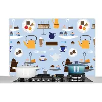 KitchenYeah Spatscherm keuken 120x80 cm - Kookplaat achterwand Patronen - Cupcake - Theepot - Thee - Muurbeschermer - Spatwand fornuis - Hoogwaardig aluminium