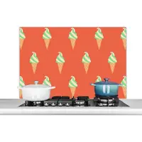KitchenYeah Spatscherm keuken 100x65 cm - Kookplaat achterwand IJs - Patronen - Rood - Groen - Muurbeschermer - Spatwand fornuis - Hoogwaardig aluminium