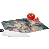 KitchenYeah Glazen Snijplank - 28x20 - Goud - Blauw - Marmer - Snijplanken Glas