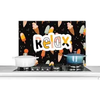 KitchenYeah Spatscherm keuken 90x60 cm - Kookplaat achterwand Zomer - IJs - Zwart - Muurbeschermer - Spatwand fornuis - Hoogwaardig aluminium