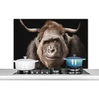 KitchenYeah Spatscherm keuken 100x65 cm - Kookplaat achterwand Gorilla - Zwart - Dier - Muurbeschermer - Spatwand fornuis - Hoogwaardig aluminium