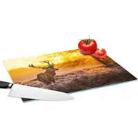 KitchenYeah Glazen Snijplank - 39x28 - Hert - Dieren - Zonsondergang - Winter - Heide - Natuur - Snijplanken Glas
