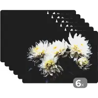 KitchenYeah Placemat - Placemats kunststof - Bloemen - Chrysant - Wit - Natuur - Botanisch - 45x30 cm - 6 stuks - Hittebestendig - Anti-Slip - Onderlegger - Afneembaar