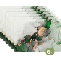 KitchenYeah Placemats - Marmer - Goud - Groen - Onderleggers placemat - 45x30 cm - 6 stuks