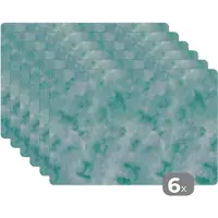 KitchenYeah Placemat - Placemats kunststof - Waterverf - Patronen - Turquoise - Aqua - 45x30 cm - 6 stuks - Hittebestendig - Anti-Slip - Onderlegger - Afneembaar