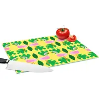 KitchenYeah Glazen Snijplank - 39x28 - Flamingo - Planten - Dieren - Patroon - Snijplanken Glas