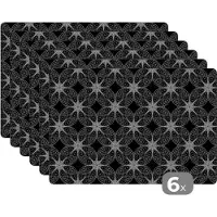 KitchenYeah Placemat - Placemats kunststof - Kompas - Patronen - Zwart Wit - 45x30 cm - 6 stuks - Hittebestendig - Anti-Slip - Onderlegger - Afneembaar