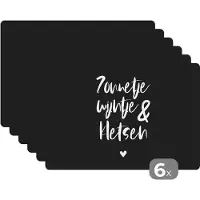 KitchenYeah Placemat - Placemats kunststof - Quotes - Zonnetje, wijntje & kletsen - Tekst - Wijn - Zomer - 45x30 cm - 6 stuks - Hittebestendig - Anti-Slip - Onderlegger - Afneembaar
