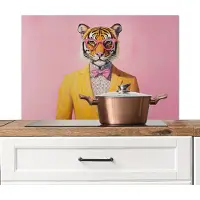 KitchenYeah Spatscherm keuken 80x55 cm - Kookplaat achterwand Tijger - Bril - Geel - Jasje - Muurbeschermer - Spatwand fornuis - Hoogwaardig aluminium