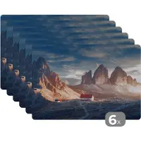 KitchenYeah Placemat - Placemats kunststof - Huis - Bergen - Landschap - 45x30 cm - 6 stuks - Hittebestendig - Anti-Slip - Onderlegger - Afneembaar