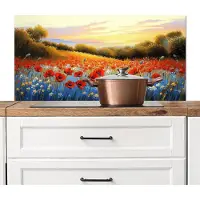 KitchenYeah Spatscherm keuken 100x50 cm - Kookplaat achterwand Klaproos - Bloemenveld - Kleurrijk - Muurbeschermer - Spatwand fornuis - Hoogwaardig aluminium