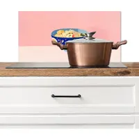 KitchenYeah Spatscherm keuken 70x30 cm - Kookplaat achterwand Noodles - Kom - Blauw - Illustratie - Muurbeschermer - Spatwand fornuis - Hoogwaardig aluminium