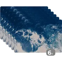 KitchenYeah Placemat - Placemats kunststof - Water - Golf - Blauw - 45x30 cm - 6 stuks - Hittebestendig - Anti-Slip - Onderlegger - Afneembaar