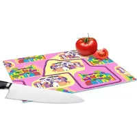 KitchenYeah Glazen Snijplank - 28x20 - Skyline - Patronen - Roze - Snijplanken Glas
