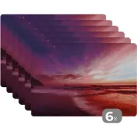 KitchenYeah Placemat - Placemats kunststof - Strand - Zee - Natuur - Avond - 45x30 cm - 6 stuks - Hittebestendig - Anti-Slip - Onderlegger - Afneembaar