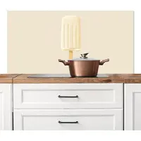 KitchenYeah Spatscherm keuken 120x60 cm - Kookplaat achterwand Minimalistisch - Waterijsje - Stokje - Beige - Muurbeschermer - Spatwand fornuis - Hoogwaardig aluminium