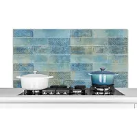 KitchenYeah Spatscherm keuken 120x60 cm - Kookplaat achterwand Stenen - Blauw - Vintage - Design - Muurbeschermer - Spatwand fornuis - Hoogwaardig aluminium
