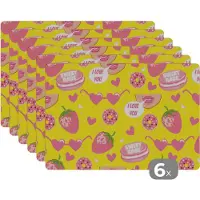 KitchenYeah Placemat - Placemats kunststof - Eten - Patroon - Roze - 45x30 cm - 6 stuks - Hittebestendig - Anti-Slip - Onderlegger - Afneembaar
