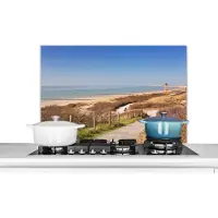 KitchenYeah Spatscherm keuken 80x55 cm - Kookplaat achterwand Strand - Zee - Vuurtoren - Nederland - Muurbeschermer - Spatwand fornuis - Hoogwaardig aluminium