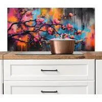 KitchenYeah Spatscherm keuken 100x50 cm - Kookplaat achterwand Bloemen - Tak - Abstract - Roze - Muurbeschermer - Spatwand fornuis - Hoogwaardig aluminium