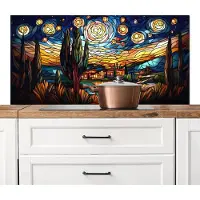 KitchenYeah Spatscherm keuken 120x60 cm - Kookplaat achterwand Hemel - Sterren - Mozaïek - Huizen - Muurbeschermer - Spatwand fornuis - Hoogwaardig aluminium