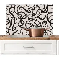 KitchenYeah Spatscherm keuken 90x60 cm - Kookplaat achterwand Lijnen - Kunst - Zwart - Beige - Muurbeschermer - Spatwand fornuis - Hoogwaardig aluminium
