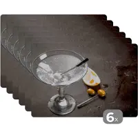 KitchenYeah Placemat - Placemats kunststof - Alcohol - Martini - Fruit - Olijven - 45x30 cm - 6 stuks - Hittebestendig - Anti-Slip - Onderlegger - Afneembaar