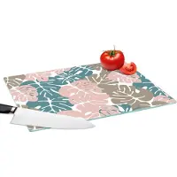 KitchenYeah Glazen Snijplank - 39x28 - Monstera - Jungle - Patronen - Pastel - Bladeren - Snijplanken Glas