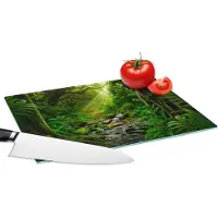 KitchenYeah Glazen Snijplank - 28x20 - Jungle - Water - Bladeren - Zon - Natuur - Snijplanken Glas