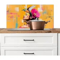 KitchenYeah Spatscherm keuken 80x40 cm - Kookplaat achterwand Vogel - Vrouw - Abstract - Bloem - Muurbeschermer - Spatwand fornuis - Hoogwaardig aluminium
