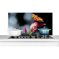 KitchenYeah Spatscherm keuken 100x50 cm - Kookplaat achterwand Vlinder - Bloemen - Insecten - Muurbeschermer - Spatwand fornuis - Hoogwaardig aluminium