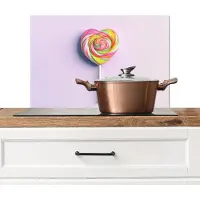 KitchenYeah Spatscherm keuken 70x50 cm - Kookplaat achterwand Hart - Lolly - Snoep - Muurbeschermer - Spatwand fornuis - Hoogwaardig aluminium