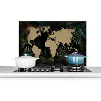 KitchenYeah Spatscherm keuken 80x55 cm - Kookplaat achterwand Wereldkaart - Tropische Planten - Bladeren - Muurbeschermer - Spatwand fornuis - Hoogwaardig aluminium