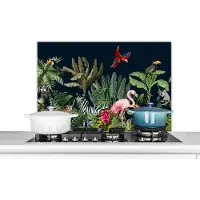 KitchenYeah Spatscherm keuken 90x60 cm - Kookplaat achterwand Jungle - Planten - Dieren - Kinderen - Flamingo - Zebra - Muurbeschermer - Spatwand fornuis - Hoogwaardig aluminium
