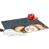 KitchenYeah Glazen Snijplank - 39x28 - Croissant - Fruit - Koffie - Keuken - Snijplanken Glas