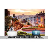 KitchenYeah Spatscherm keuken - San Francisco - Park - Bomen - Stad - Skyline - Licht - Kookplaat achterwand - Spatwand - 120x80 cm - Aluminium