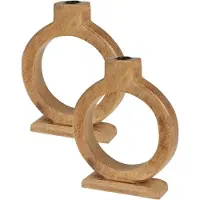 Home & Styling Kaarshouder - 2x - mangohout - 16 x 21 cm - kandelaar - bruin